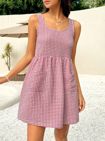 Women's Plaid Double Pocket Dress