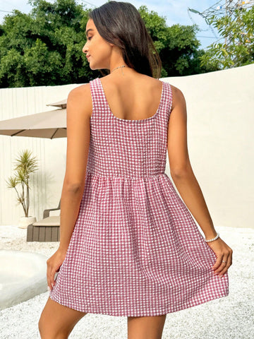 Women's Plaid Double Pocket Dress