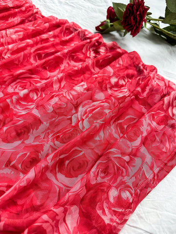Women's Pleated Strapless Floral Print Maxi Dress