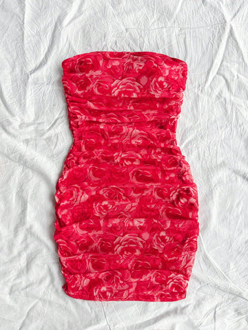 Women's Pleated Strapless Floral Print Maxi Dress