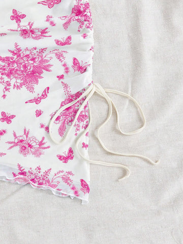 Women's Printed Slim-Fit Vacation Style Strapless Dress, Summer