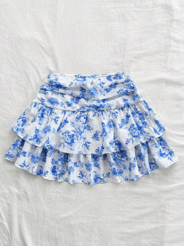 WYWH Women's Retro Floral Printed Ruffled Hem Mini Skirt, Casual Summer Vacation Outfit