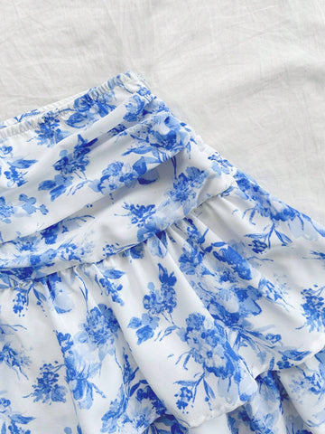 WYWH Women's Retro Floral Printed Ruffled Hem Mini Skirt, Casual Summer Vacation Outfit