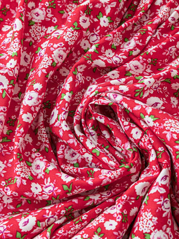 Women's Romantic And Casual Ditsy Floral V-Neck Crisscross Tie Waist Jumpsuit With Ruffled Hem, Red