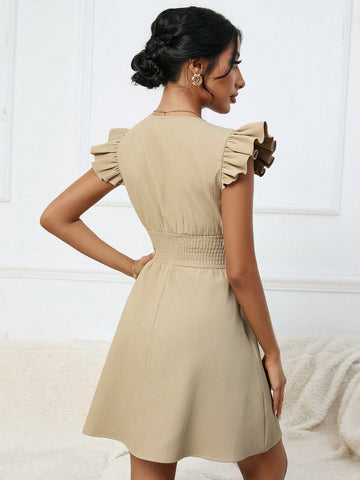 Women's Short Flying Sleeve A-Line Dress With Waist-Cinching