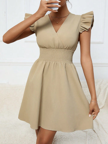 Women's Short Flying Sleeve A-Line Dress With Waist-Cinching
