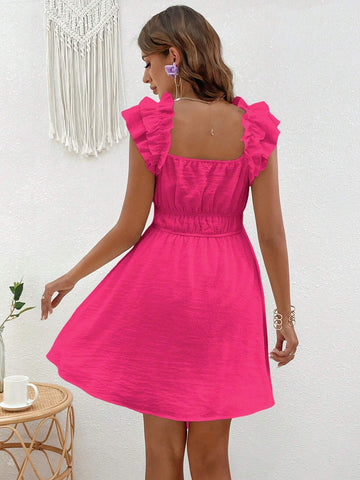 Women's Solid Color Ruffled Hem Waist Cinched Dress