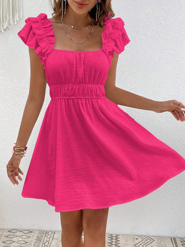Women's Solid Color Ruffled Hem Waist Cinched Dress