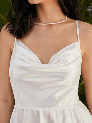 Women's Solid Color Spaghetti Strap Cowl Collar Romper