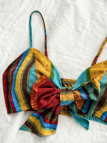 Women's Striped Color Block Vacation Spaghetti Strap Top And Long Pants Set