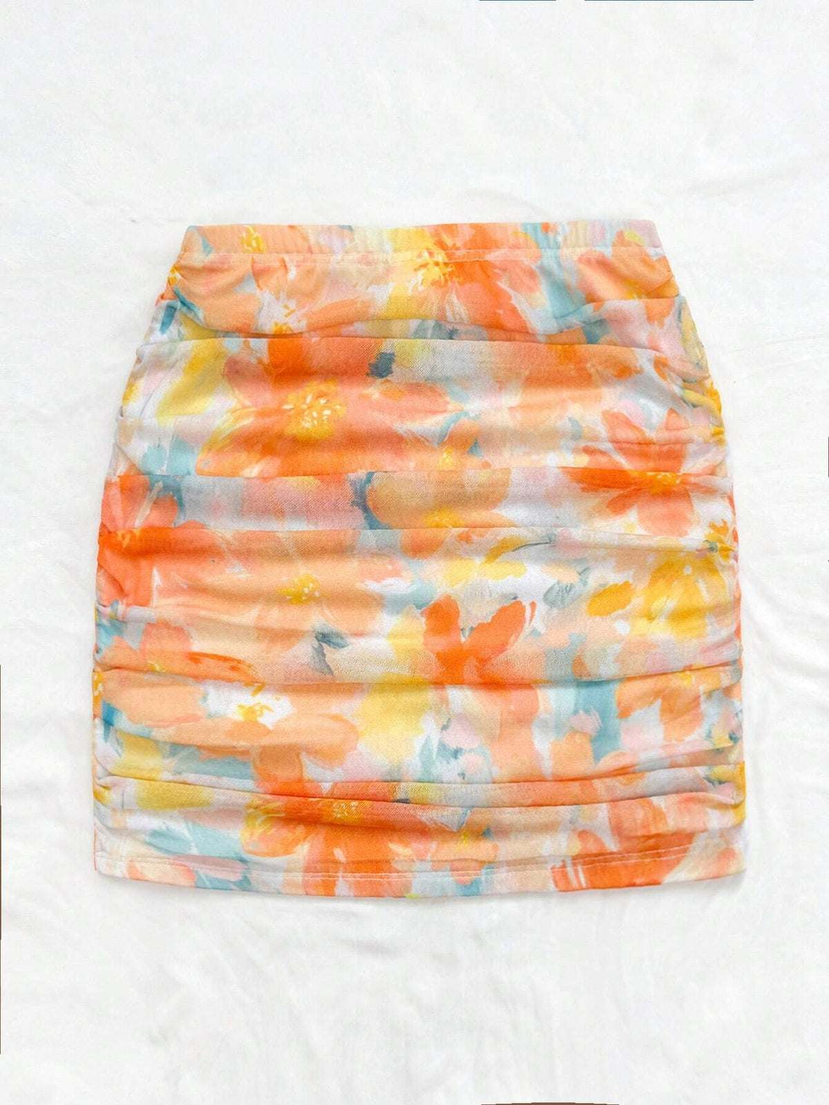 WYWH Women's Summer Vacation Casual Country Style Colorful Floral Allover Print Skirt With Pleats, Low Waist Elastic Fit, Perfect For Graduation Party