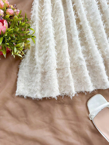 Women's Vacation Bubble Sleeves Round Neck Open Back Tie Waist Swing Dress