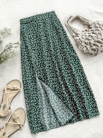 WYWH Women's Vacation Ditsy Floral Casual Slit Skirt