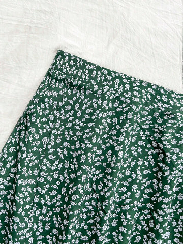 WYWH Women's Vacation Ditsy Floral Casual Slit Skirt