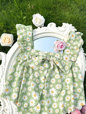 Women's Vacation Leisure Daisy Print Ruffle Trim Tie Front Shirt