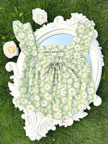 Women's Vacation Leisure Daisy Print Ruffle Trim Tie Front Shirt