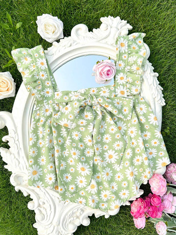 Women's Vacation Leisure Daisy Print Ruffle Trim Tie Front Shirt