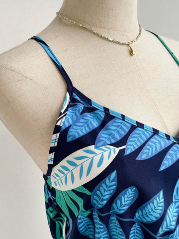 Women's Vacation Plant Print Casual Cami Romper