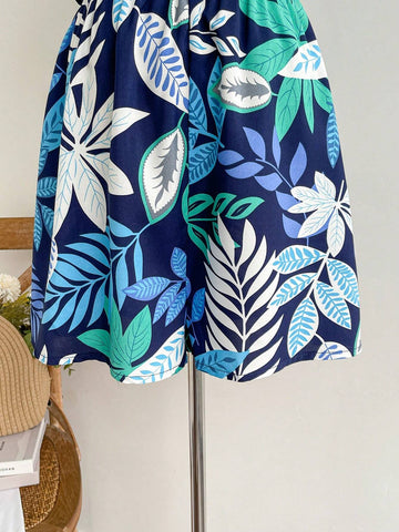 Women's Vacation Plant Print Casual Cami Romper