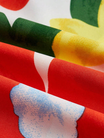 Women's Vacation Ruffle Short Sleeve Floral Printed Shirt With Stand Collar