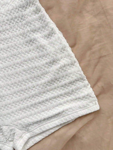 Women's Vacation White Knitted Texture Front Center Hollow Bowknot Contrast Strap Skinny Jumpsuit, Fashionable Base Layer Or Outerwear, Party