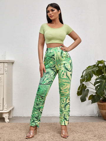 Water Ripple Print Stacked Sweatpants