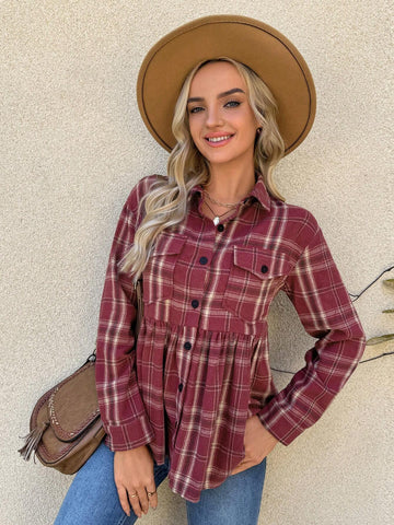 Plaid Vintage Flannel Long Sleeve Peter Pan Collar Cardigan Shir
