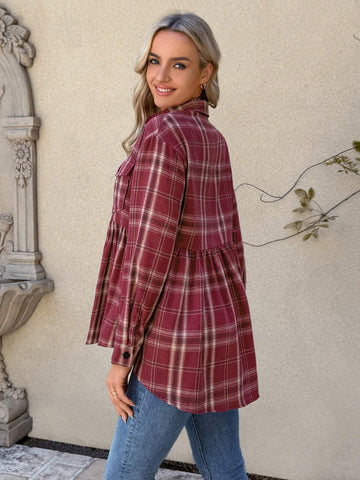 Plaid Vintage Flannel Long Sleeve Peter Pan Collar Cardigan Shir
