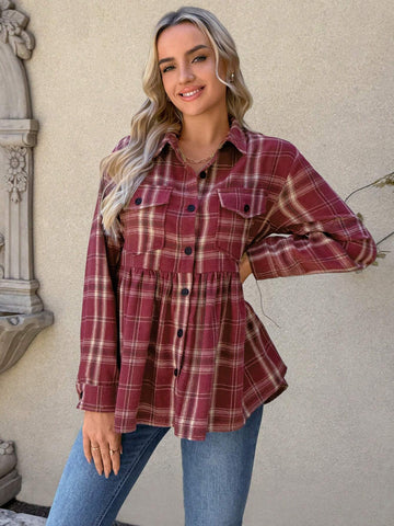 Plaid Vintage Flannel Long Sleeve Peter Pan Collar Cardigan Shir