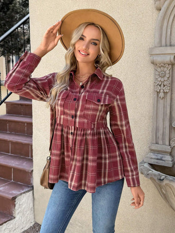 Plaid Vintage Flannel Long Sleeve Peter Pan Collar Cardigan Shir