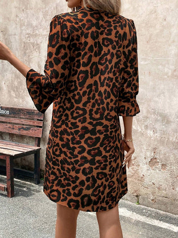 Chinese Style Floral Print 3/4 Sleeve Stand Collar White Women Short Dress, Autumn