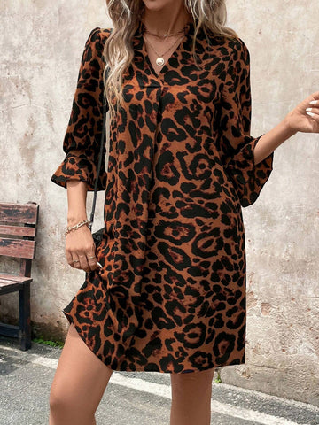 Chinese Style Floral Print 3/4 Sleeve Stand Collar White Women Short Dress, Autumn