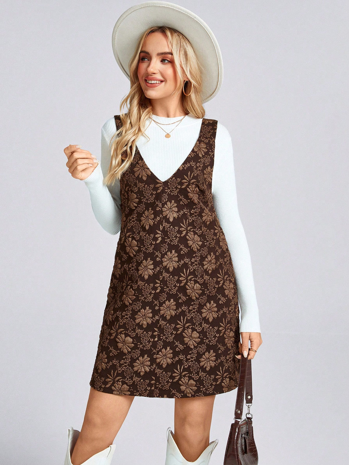 Valentine Day V-Neck A-Line Strap Dress, Retro 3D Floral Jacquard Fabric, Casual Commute Elega