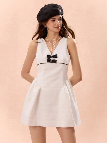 Bow Decor V-Neck Sleeveless Dress