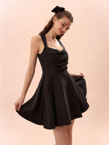 Solid Color Thick Strap Sleeveless Dress