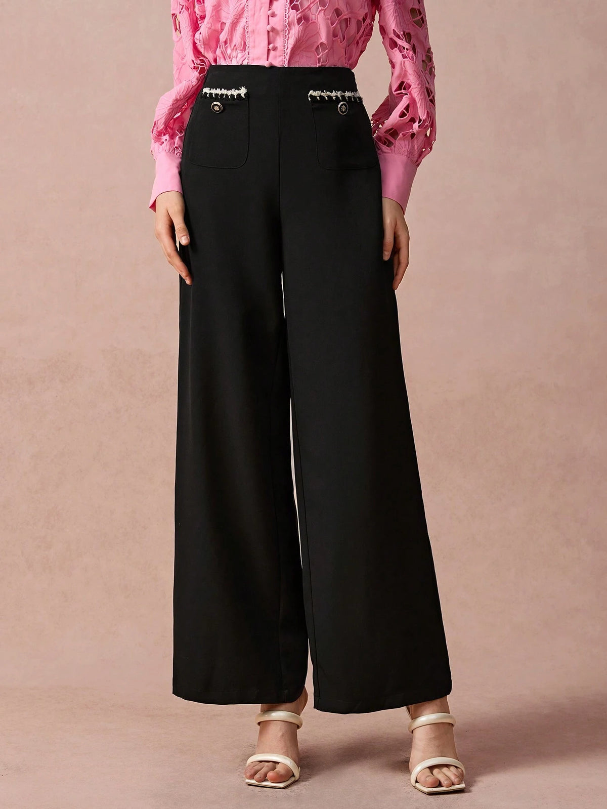 Women's Elegant Commuter Ribbon Decor Wide Leg Pants, Autumn