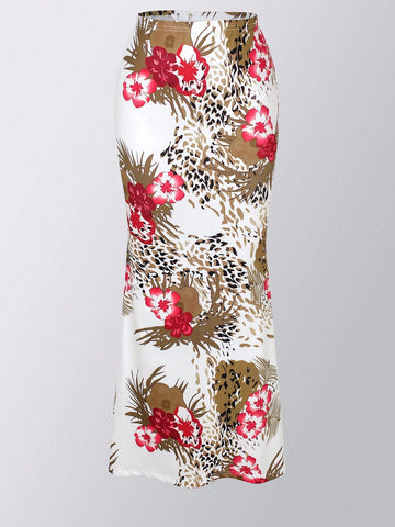 Women's Elegant Romantic Vacation High-Waist Mermaid Maxi Skirt With Tropical Print