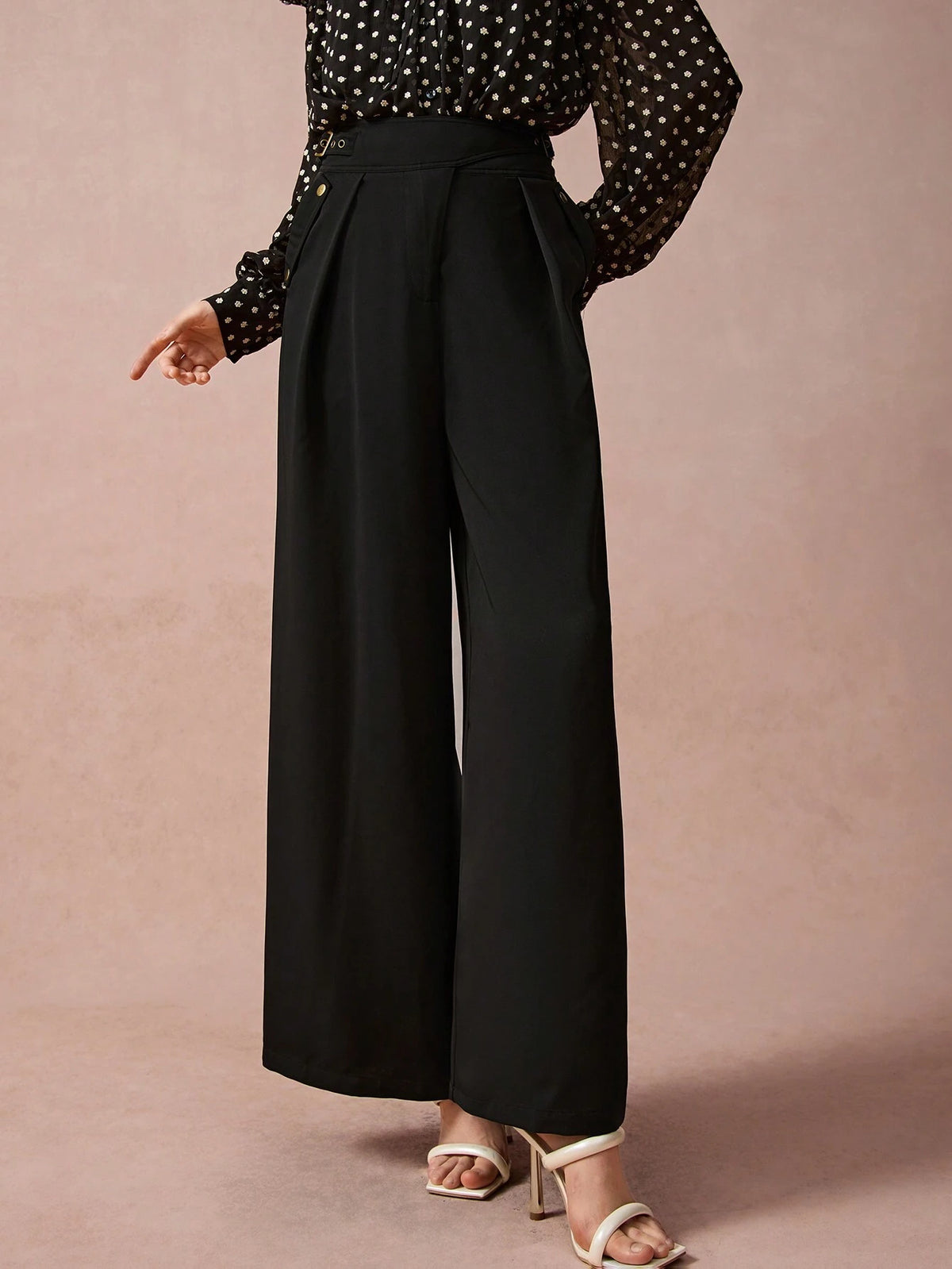 Women's Elegant Simple Solid Color Pleated Loose Wide Leg Pants, Spring/Autumn