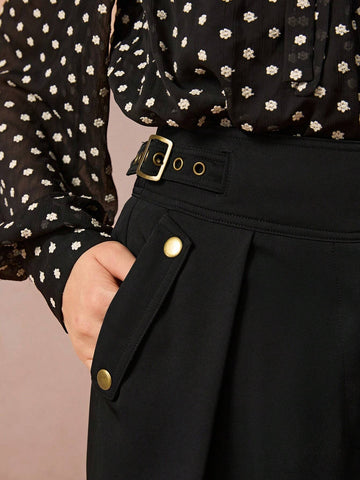 Women's Elegant Simple Solid Color Pleated Loose Wide Leg Pants, Spring/Autumn