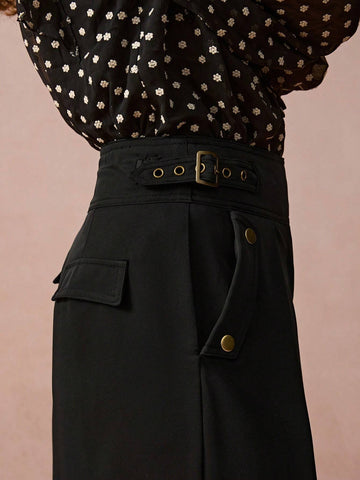 Women's Elegant Simple Solid Color Pleated Loose Wide Leg Pants, Spring/Autumn