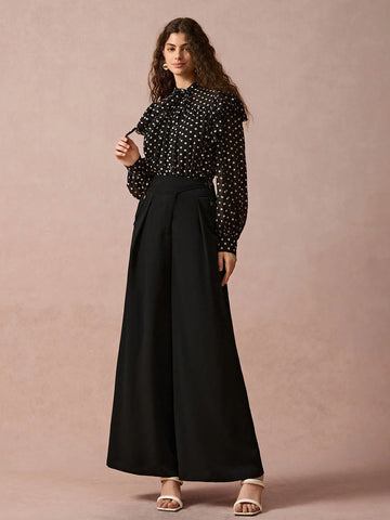 Women's Elegant Simple Solid Color Pleated Loose Wide Leg Pants, Spring/Autumn