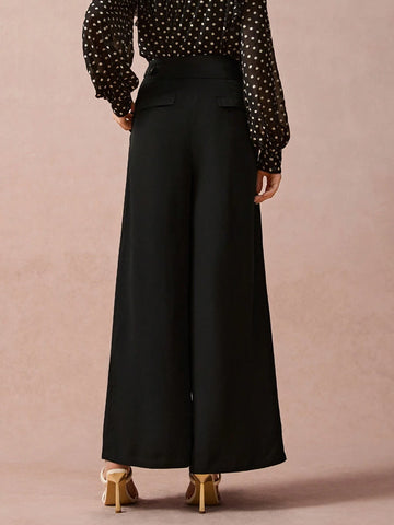 Women's Elegant Simple Solid Color Pleated Loose Wide Leg Pants, Spring/Autumn