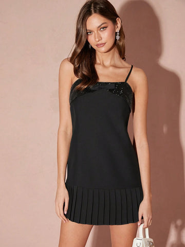 Glitter Black Slip Dress, Pressed Ruffles, Bow, Christmas Dress, Date Dress, Party Dress,Fall Winte