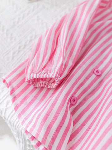 Womens Loose Fit Striped Collared Casual Shirt
