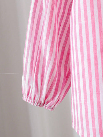 Womens Loose Fit Striped Collared Casual Shirt