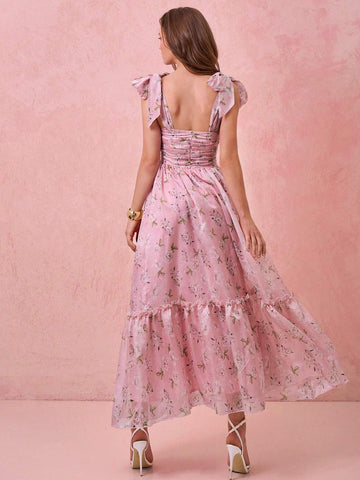 Women's Ombre Draw String Ruched Allover Print Dress