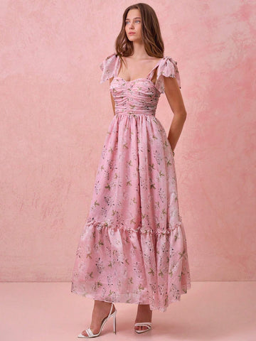 Women's Ombre Draw String Ruched Allover Print Dress