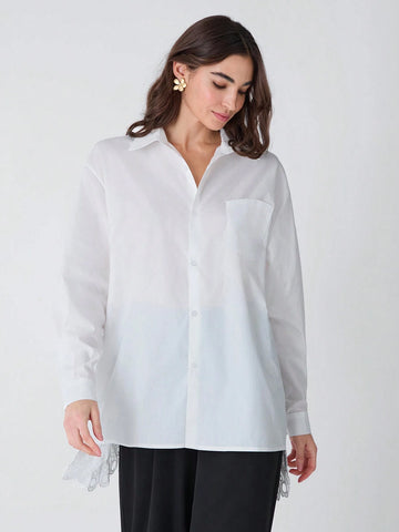 Women's Solid Color Front Button Casual Long Sleeve Hollow Out Vacation Blouse