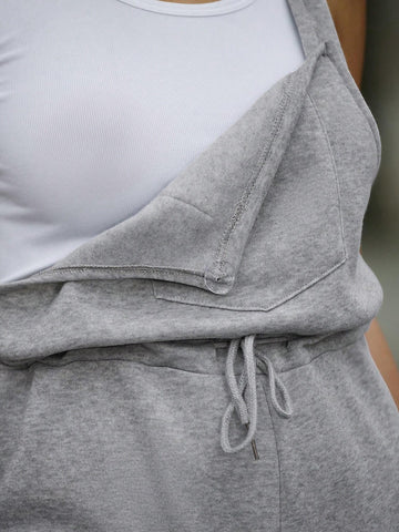 Women's Solid Color Wide Strap Pocket Front Tie Casual Jumpsuit