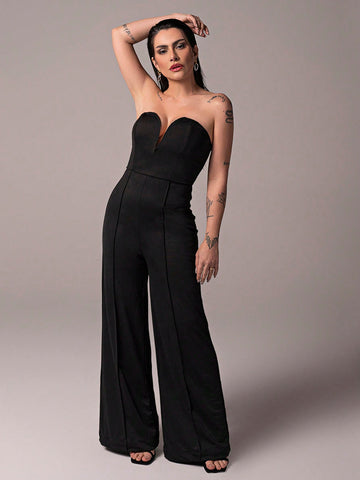 Solid Wide Leg Tube Jumpsuit